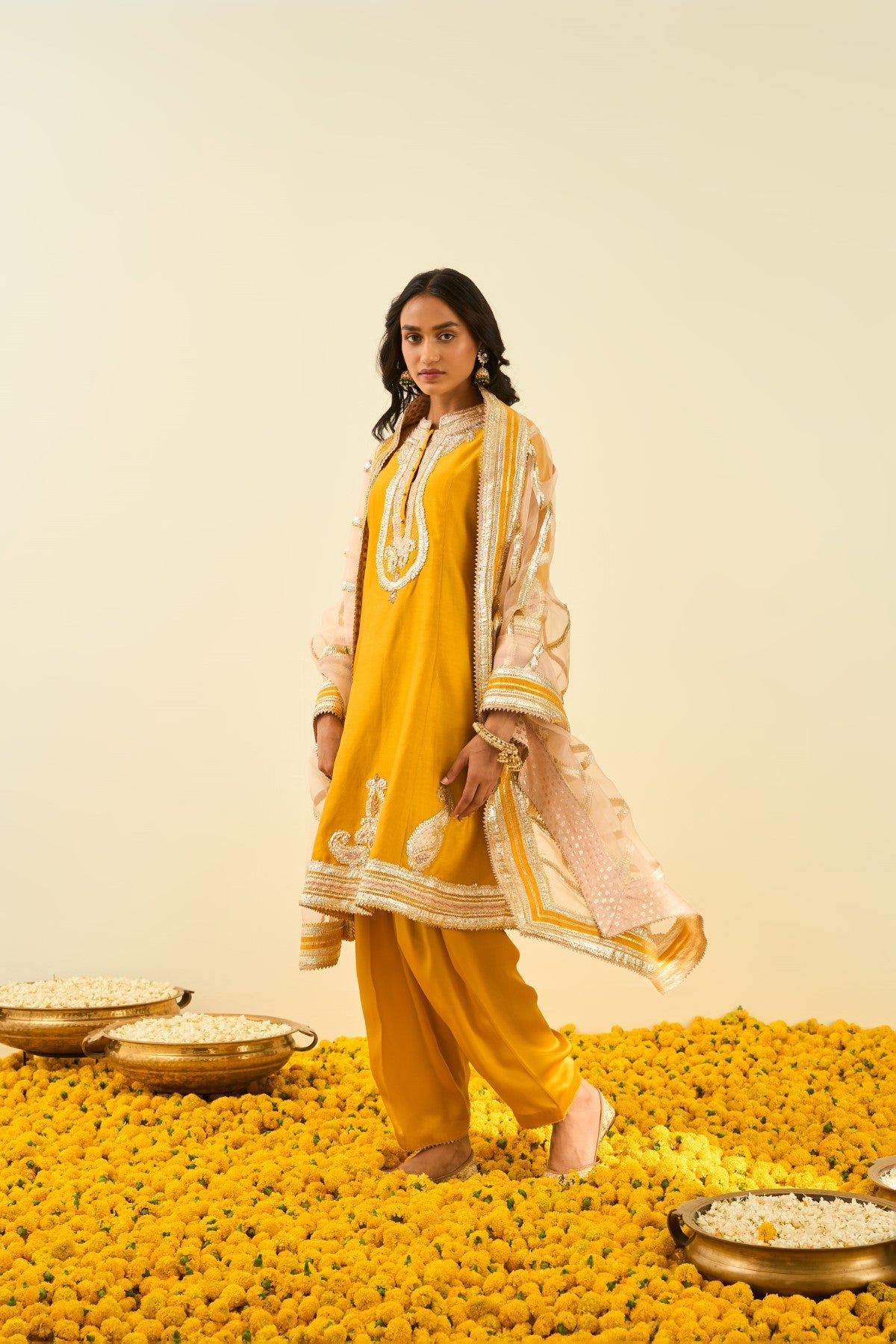 Sadiyah- Glaze Mustard  Princess Cut Kurta with Salwar and Dupatta