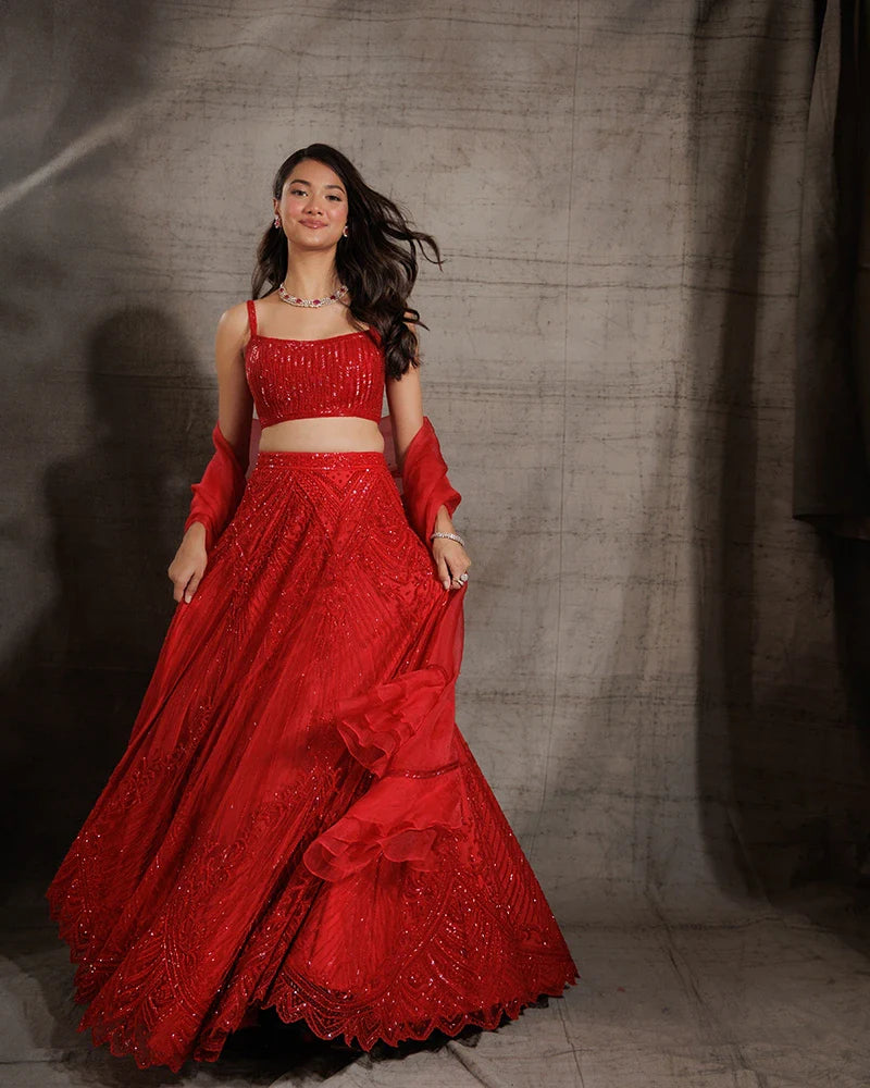 Scarlet Scalloped Lehenga
