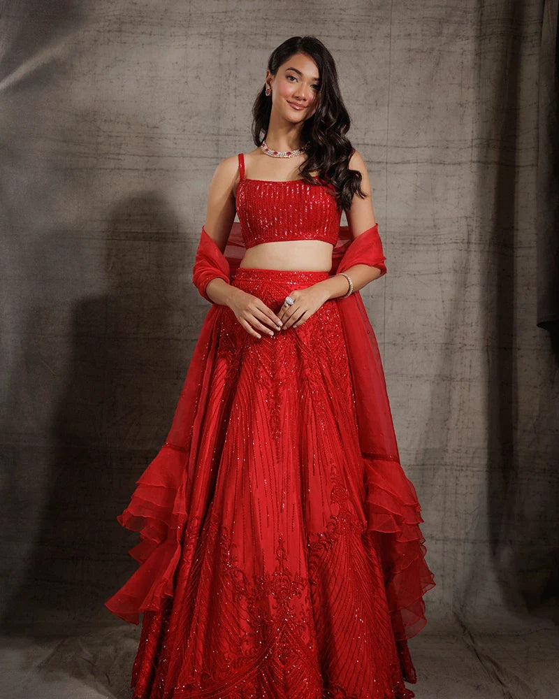 Scarlet Scalloped Lehenga