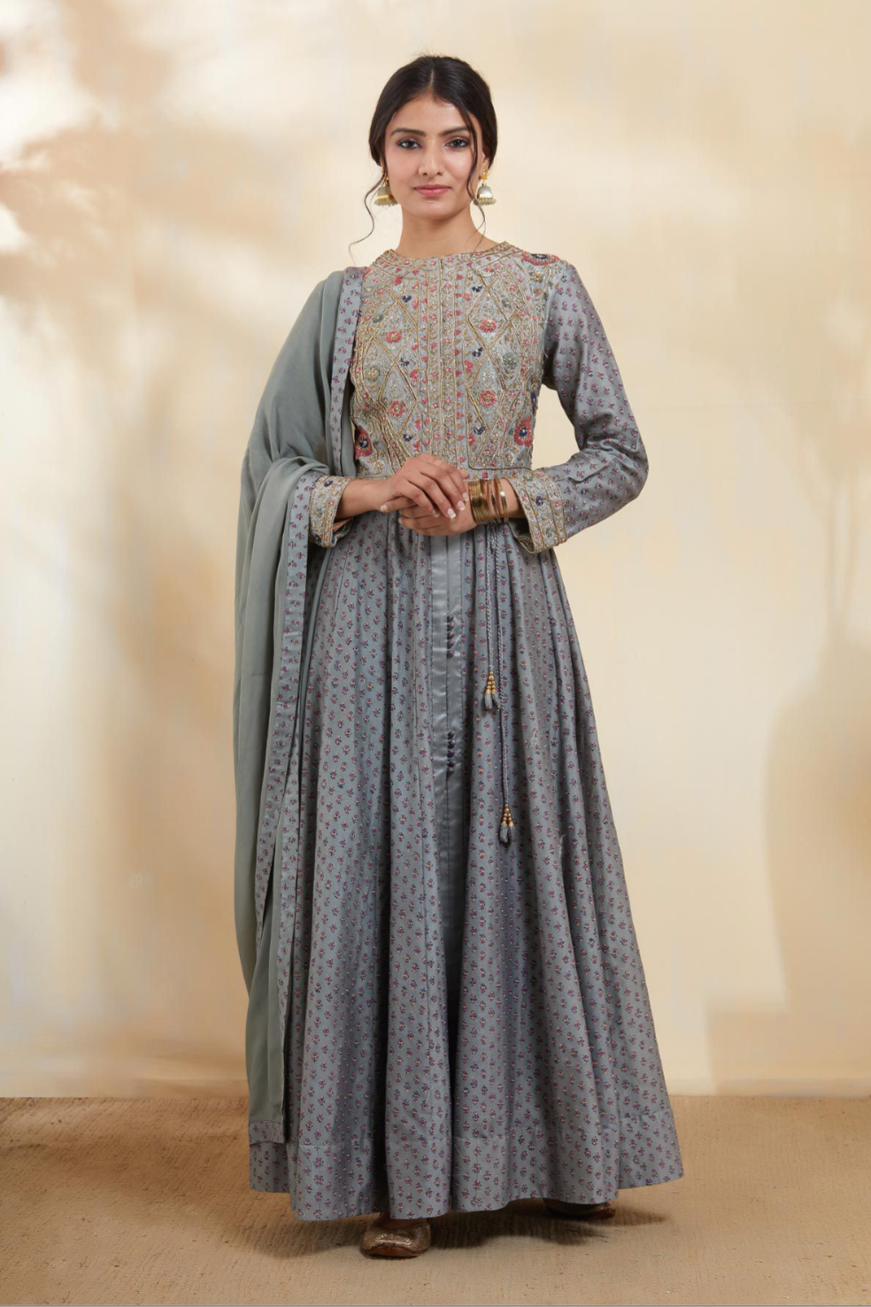 Blue Grey Anarkali Set