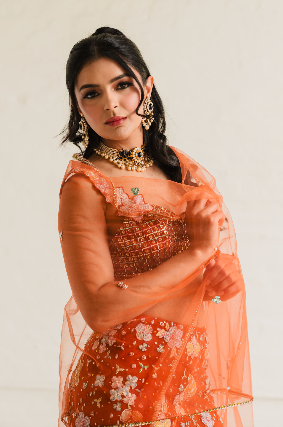 Verphine - Orange Tulle Net Mermaid Lehenga Set - Ready To Ship