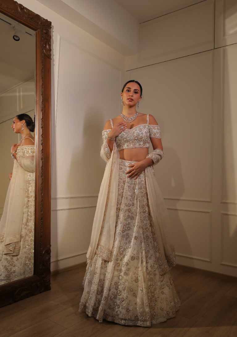 Ivory & Silver & Bronze Bridal Lehenga - Ready To Ship