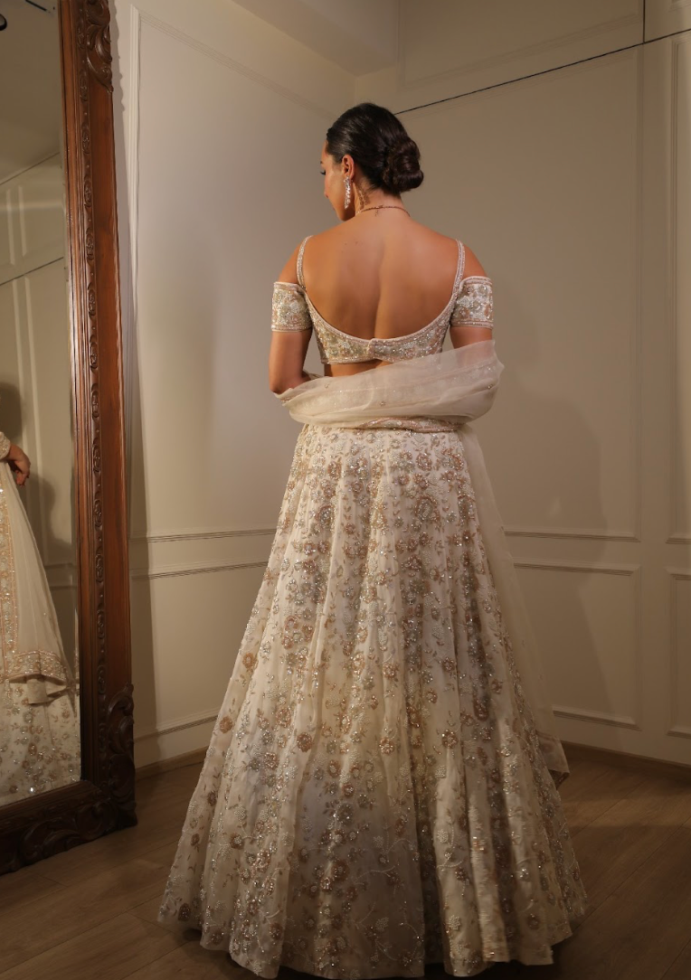 Ivory & Silver & Bronze Bridal Lehenga - Ready To Ship