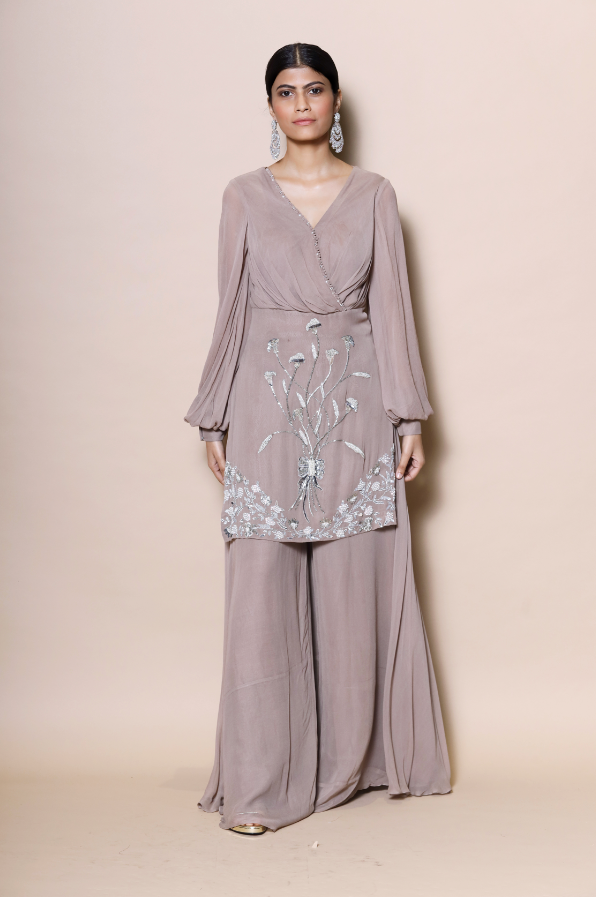Bathrobe Full Sleeves Shirt And Palazzo Set