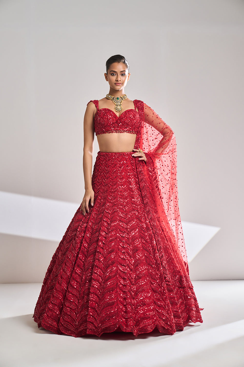 Red Leaf Lehenga Set