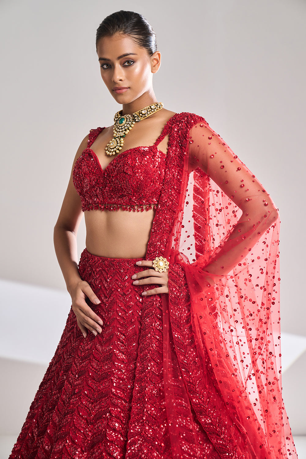 Red Leaf Lehenga Set