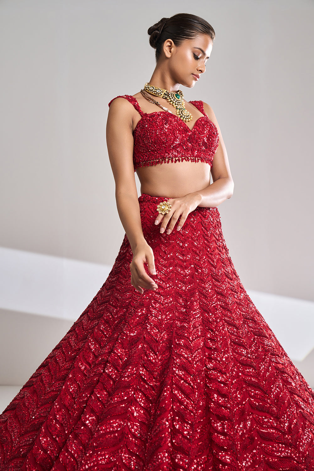 Red Leaf Lehenga Set
