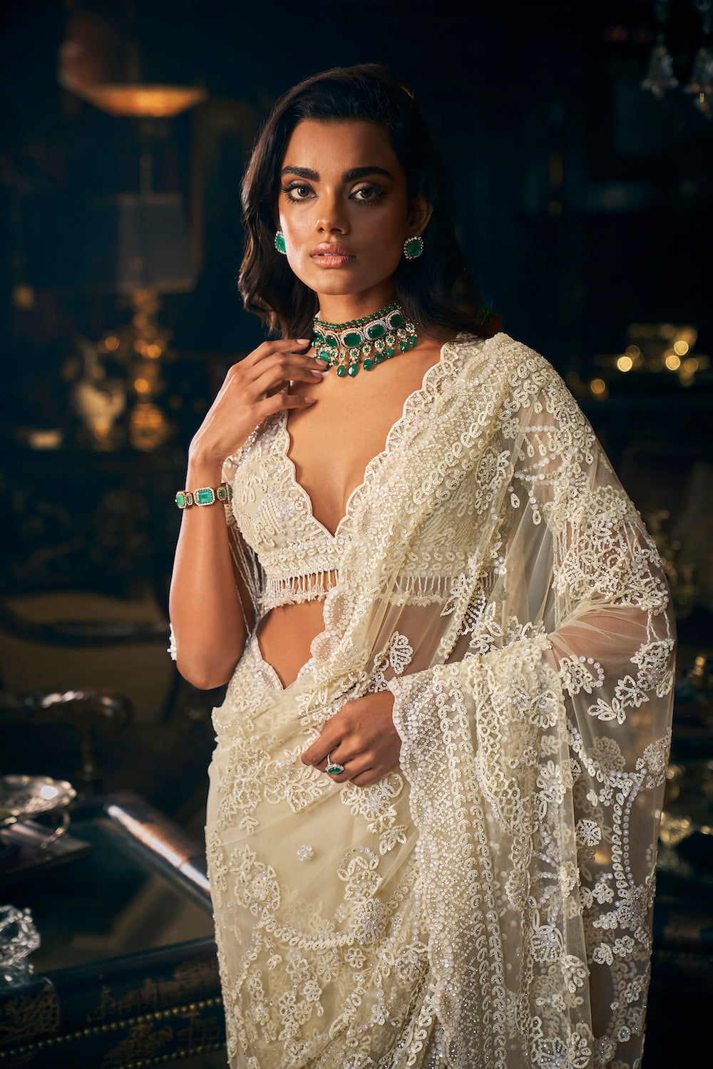 Ivory Three-dimensional Saree