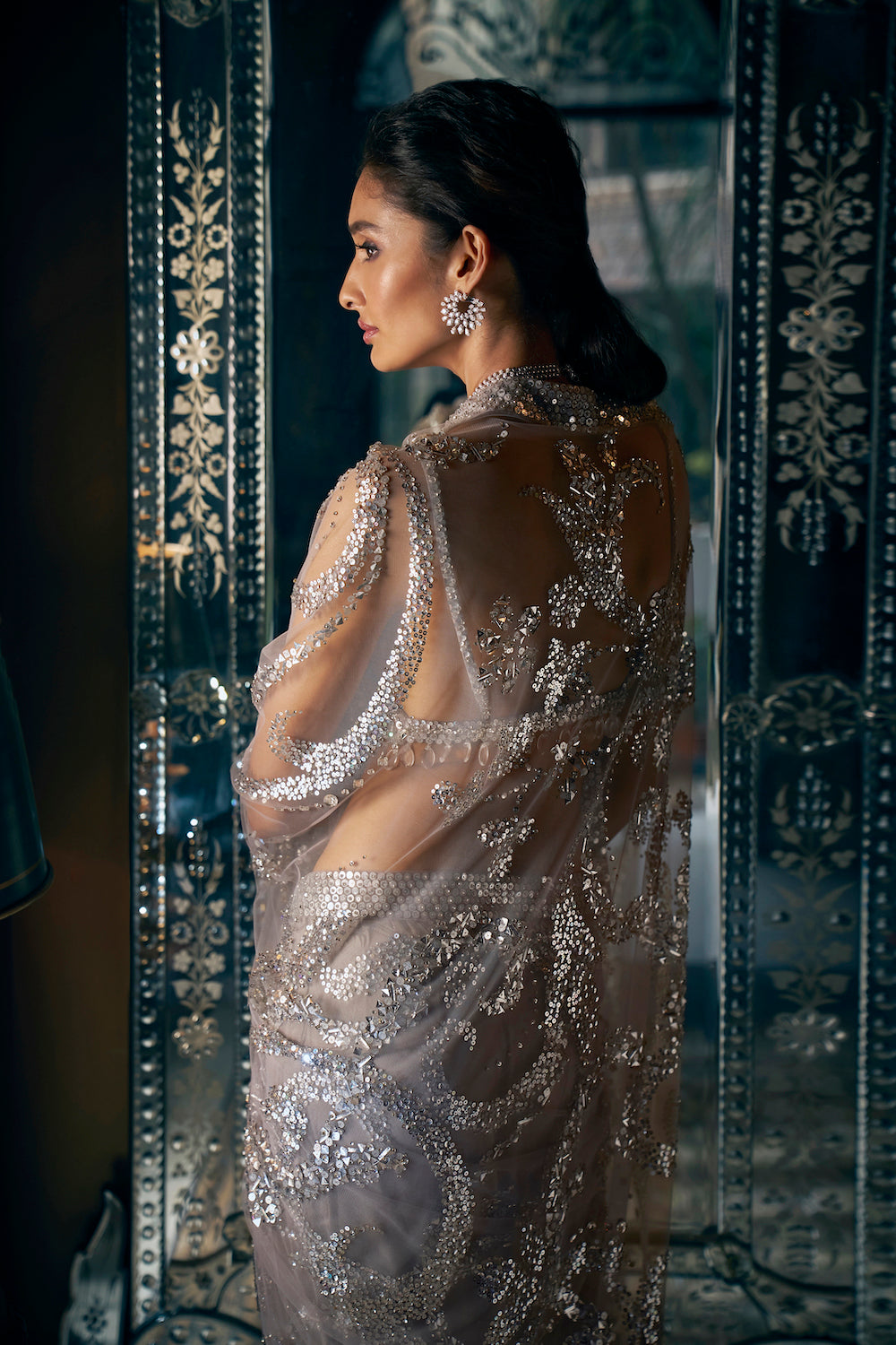 Steel Grey Sequin Saree