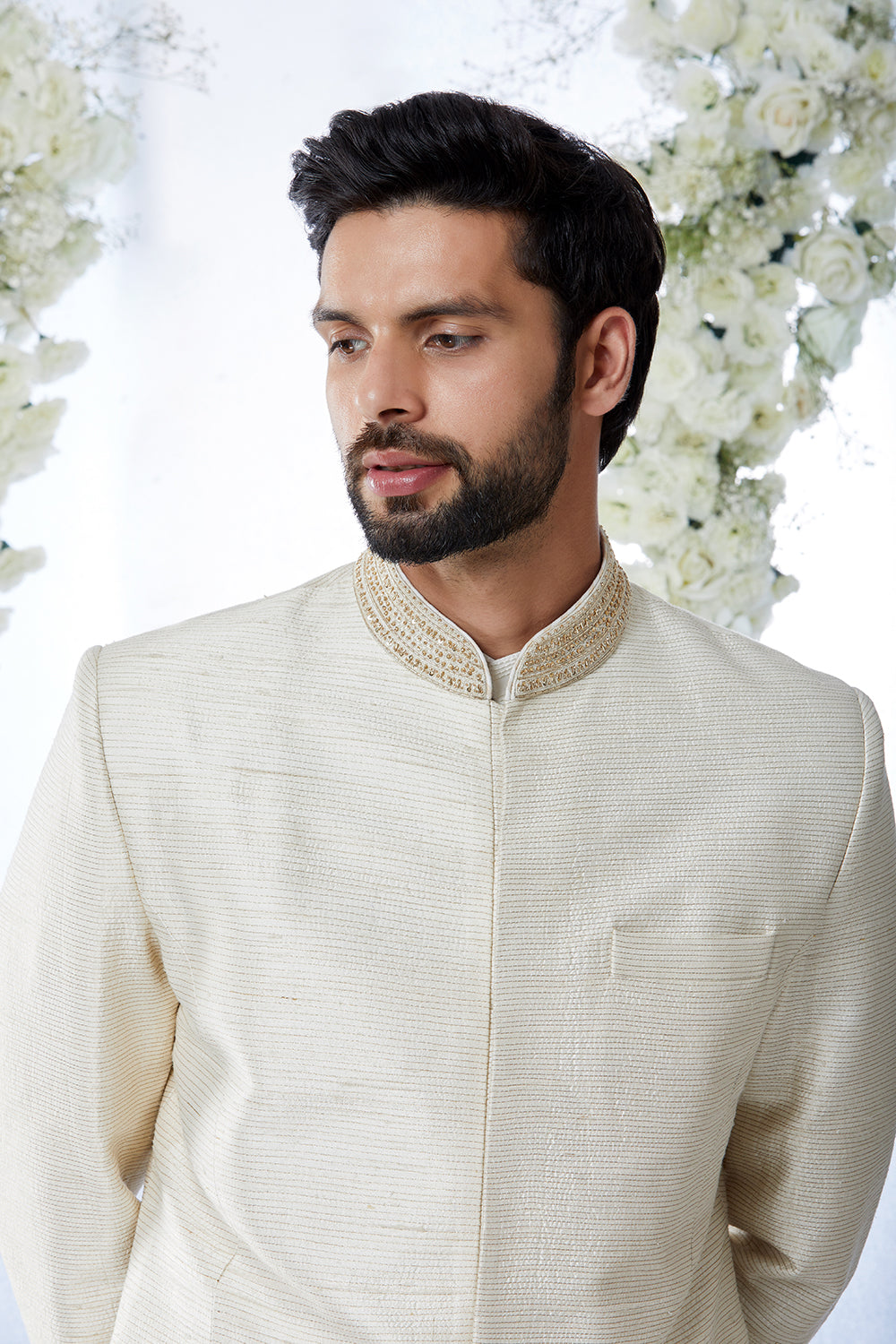 Cream Gold Sherwani Set