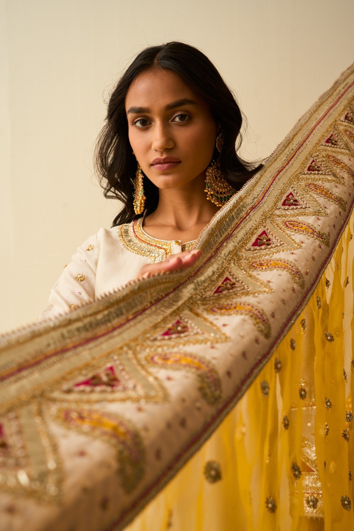 Shraddha Gurung IN Shafna Daisy Ivory short kurta with garara and dupatta