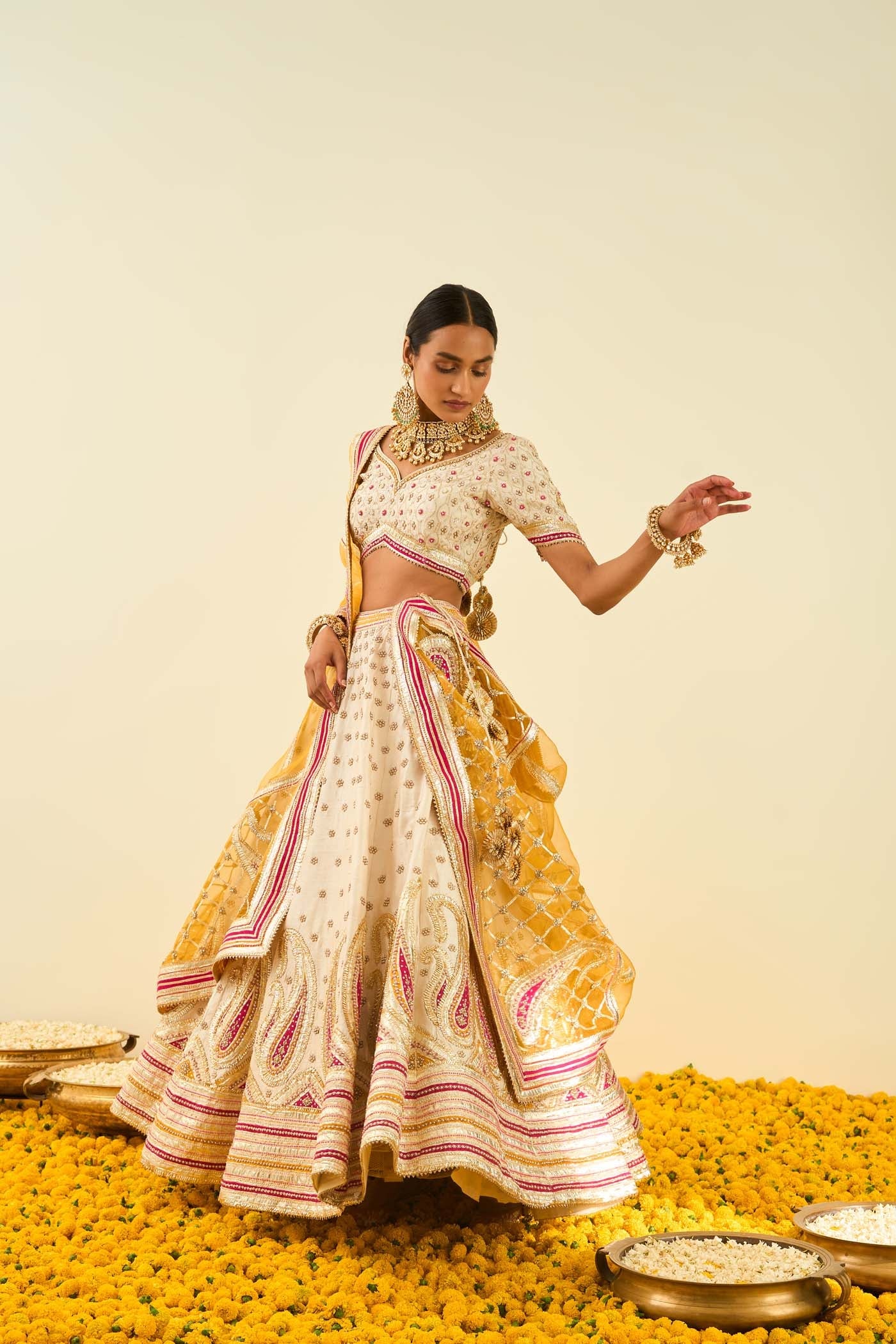 Shahnaz Daisy Ivory lehenga with blouse and dupatta