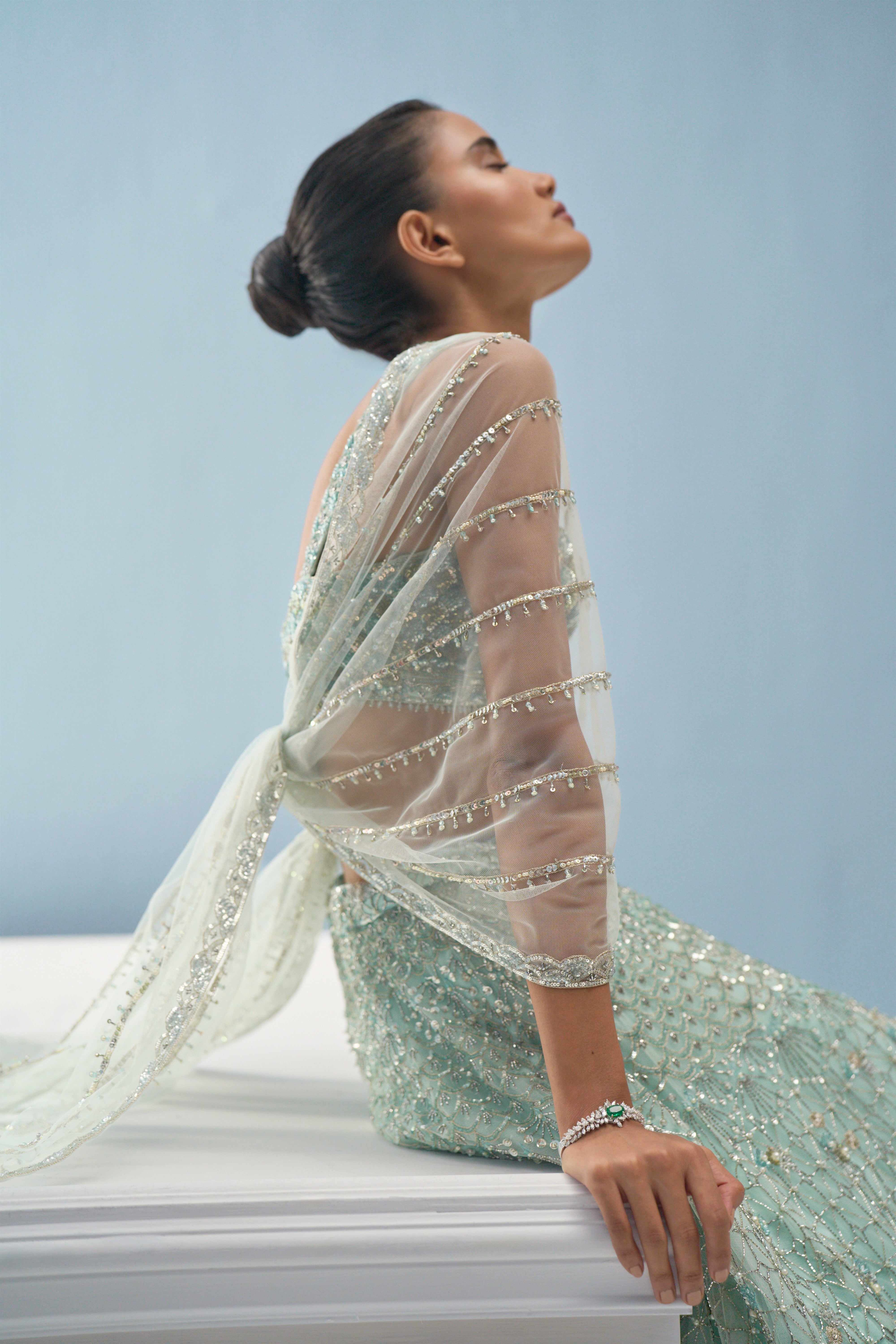 Aqua Blue Tulle Lehenga Set