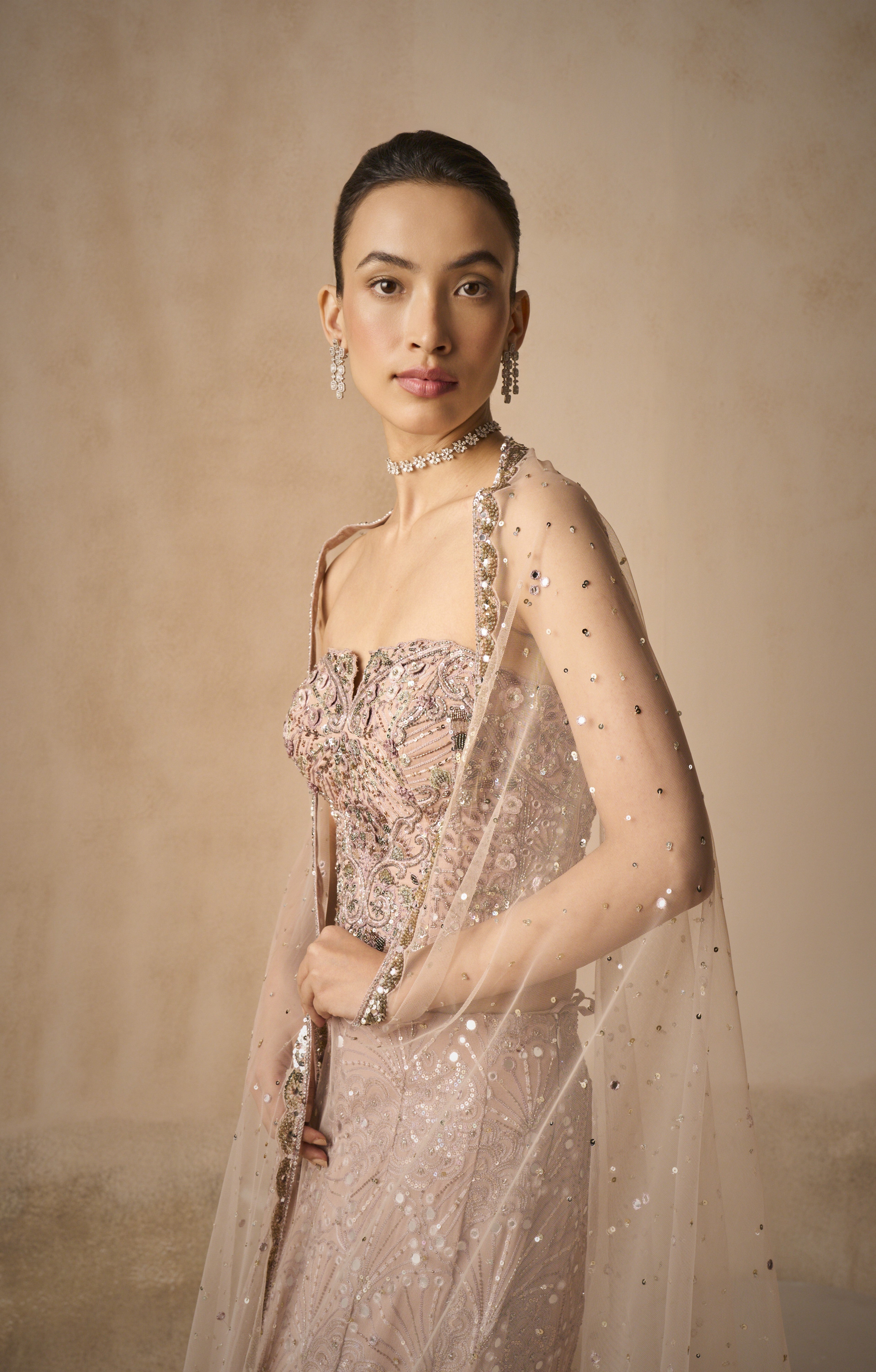 Mauve Pink Georgette Fit And Flare Lehenga Set