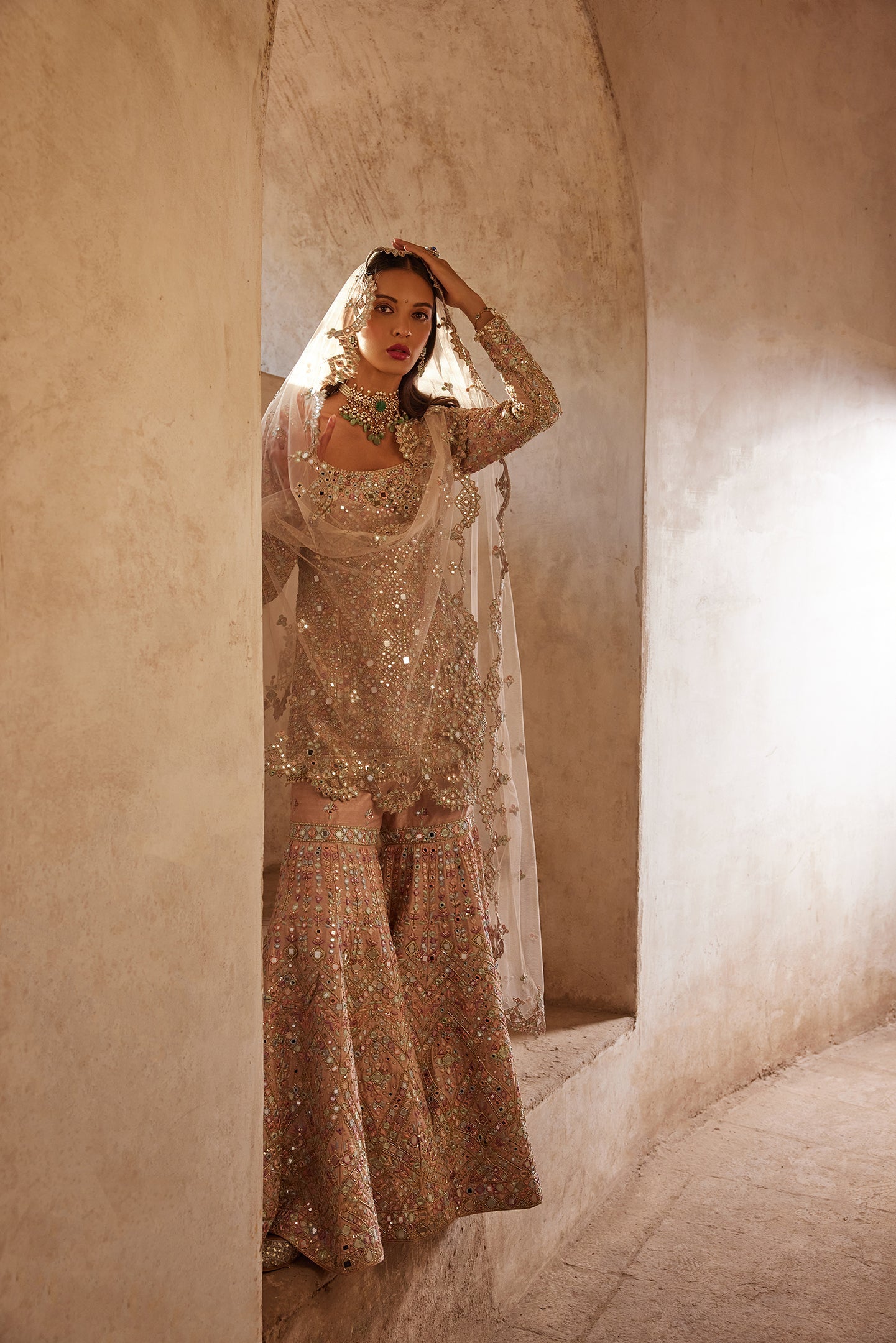 PINK FULL SLEEVE BRIDAL GHARARA SET