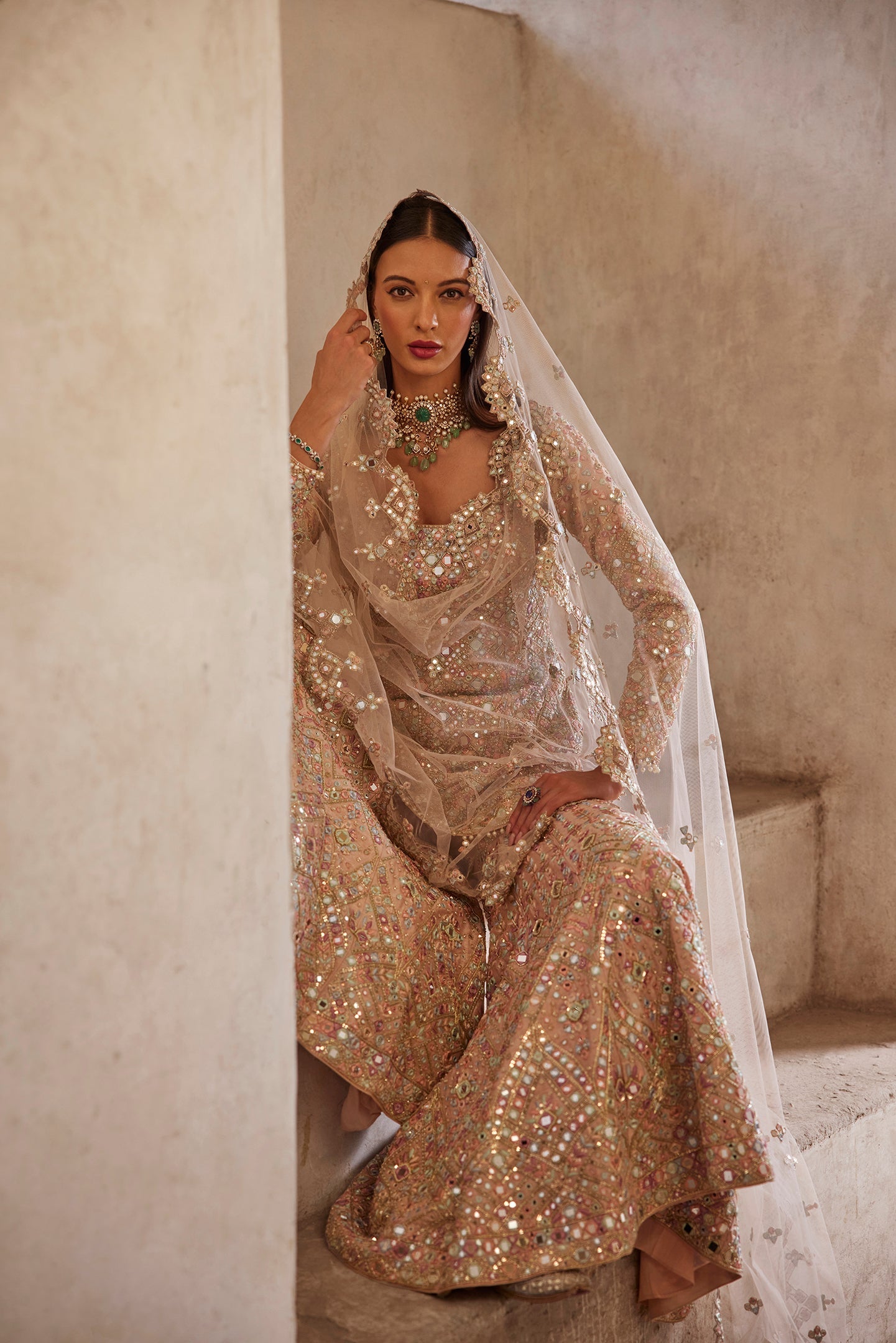PINK FULL SLEEVE BRIDAL GHARARA SET