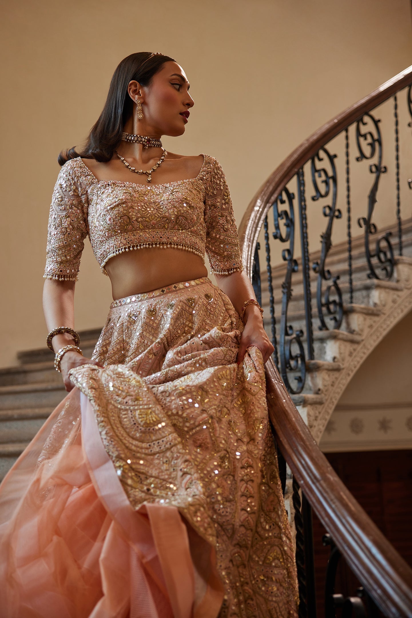 PEACH MIRROR LEHENGA