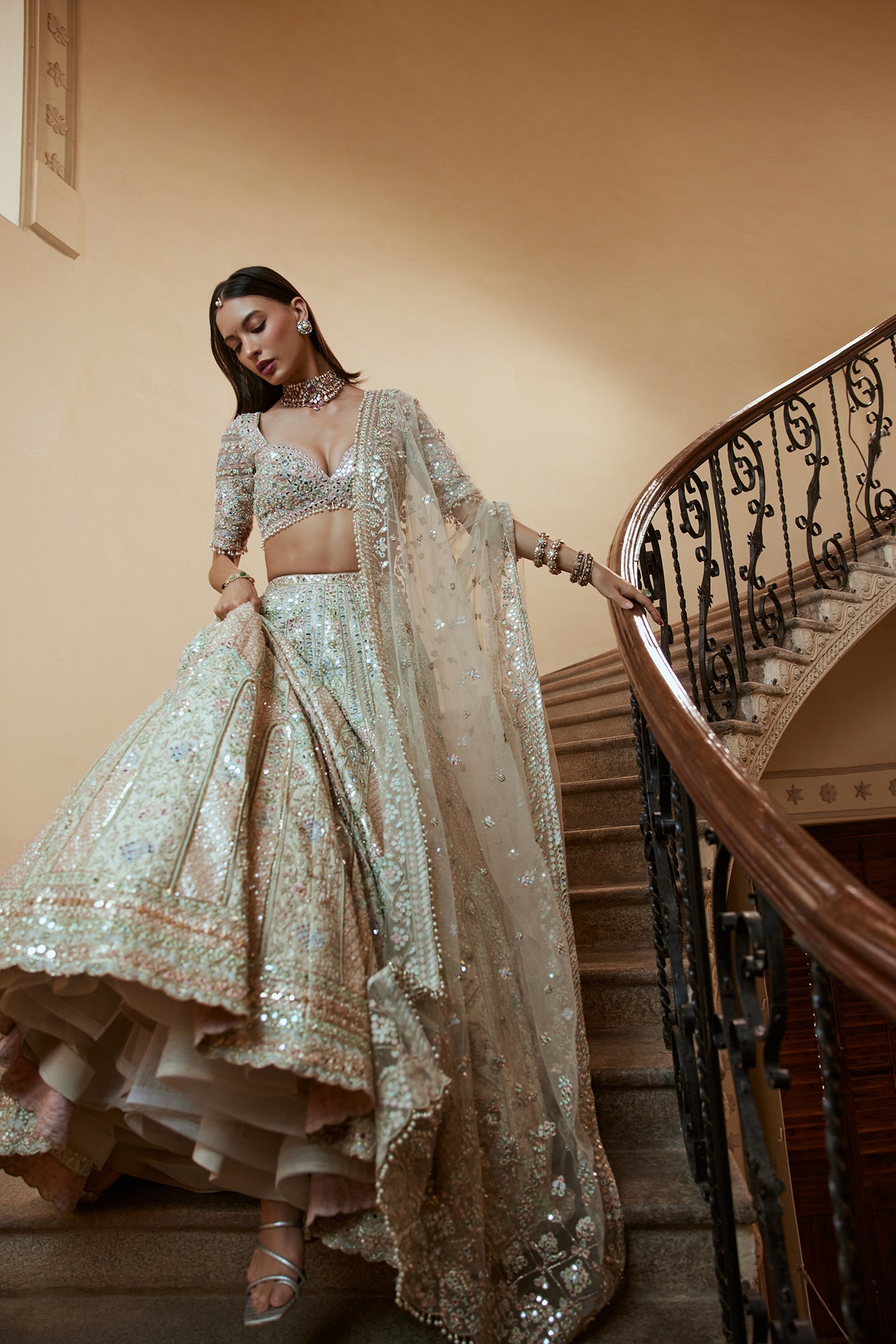 IVORY LEHENGA WITH MULTI COLOURED EMBROIDERY