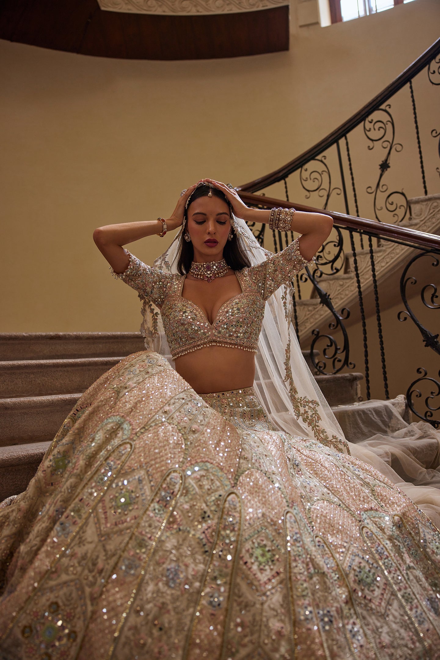 IVORY LEHENGA WITH MULTI COLOURED EMBROIDERY