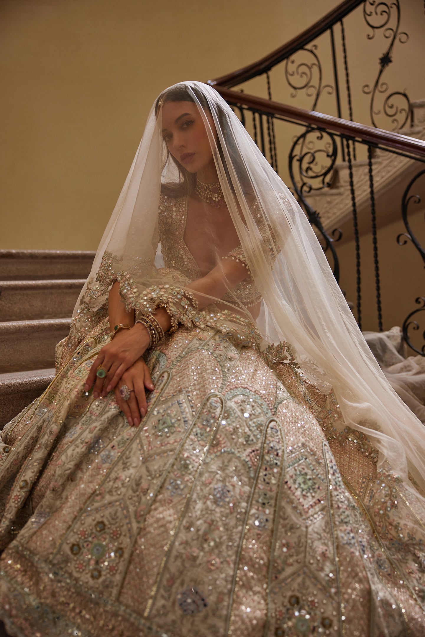 IVORY LEHENGA WITH MULTI COLOURED EMBROIDERY
