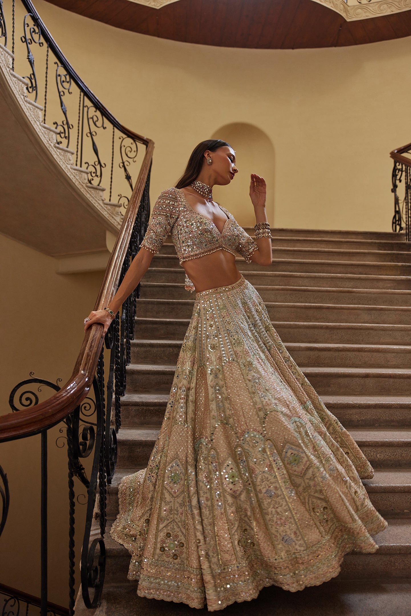 IVORY LEHENGA WITH MULTI COLOURED EMBROIDERY