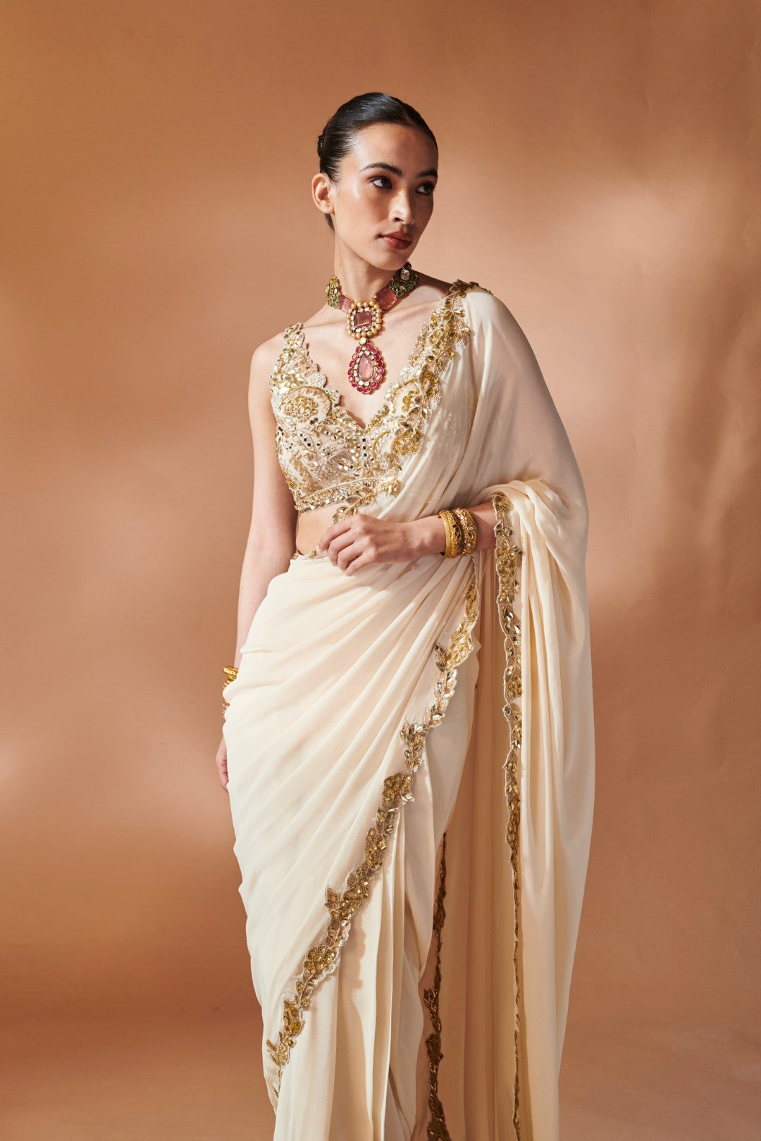 IVORY AND GOLD SAREE SET