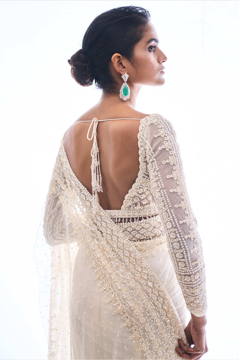 Ivory Sequin Saree