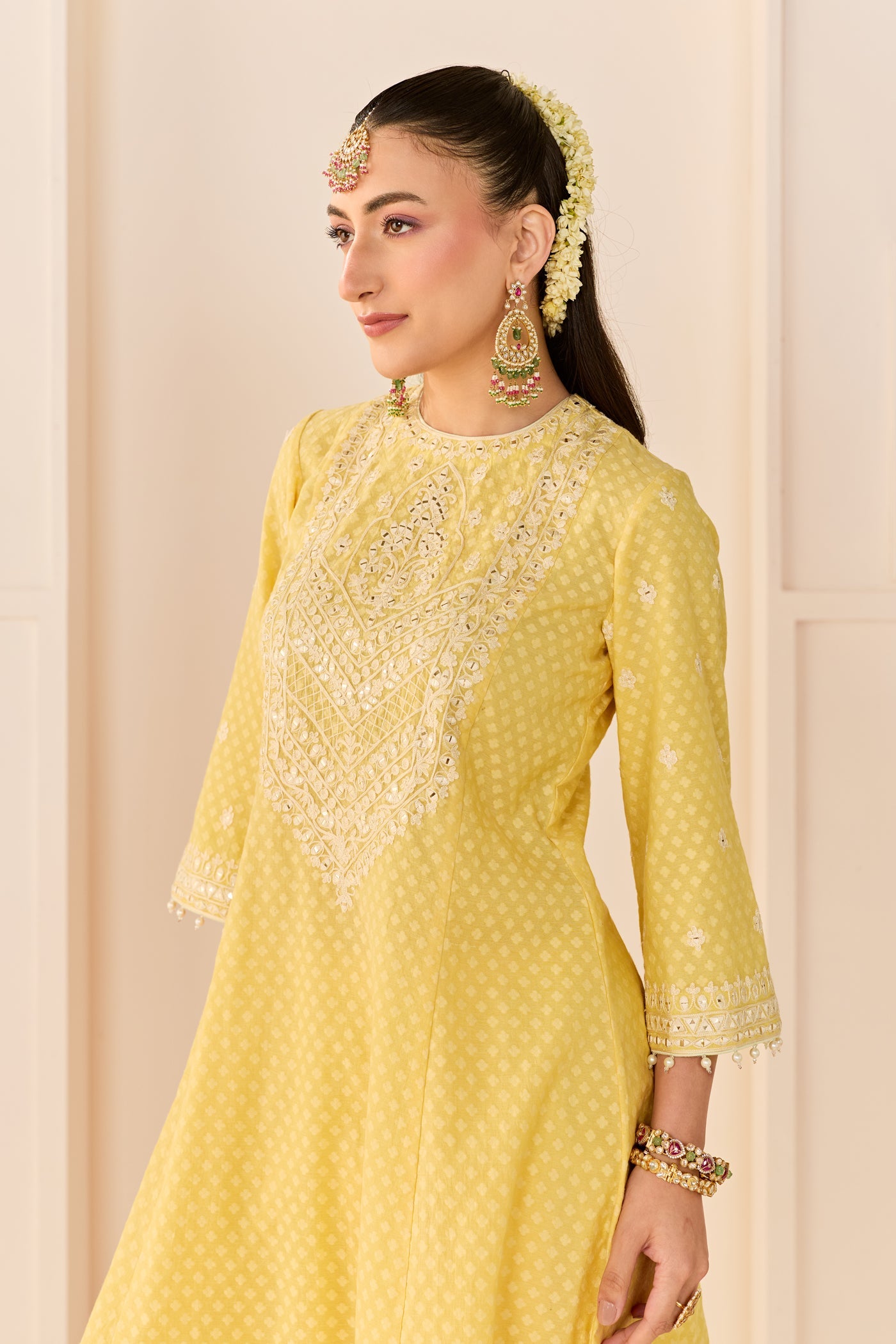 Nida - Lemon Yellow  Short Choga With Farshi Salwar