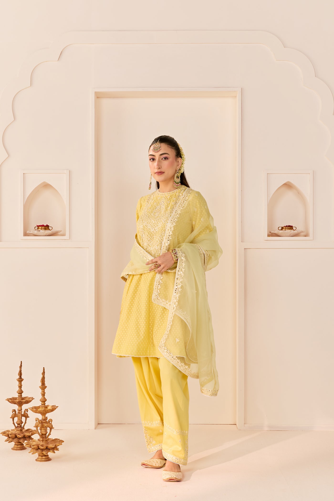 Nida - Lemon Yellow  Short Choga With Farshi Salwar