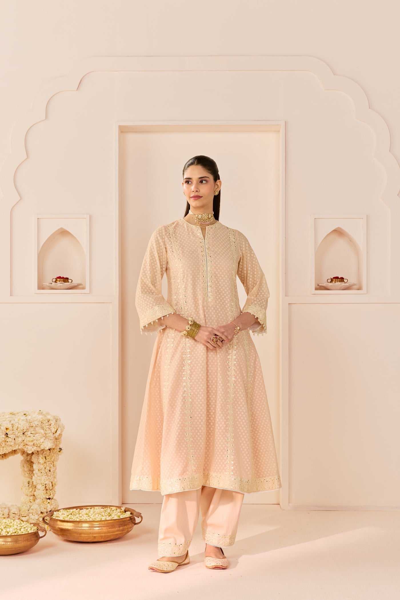 Firdaus - Carnation Pink Long Kalidaar Chauga With Dogri Salwar And Dupatta
