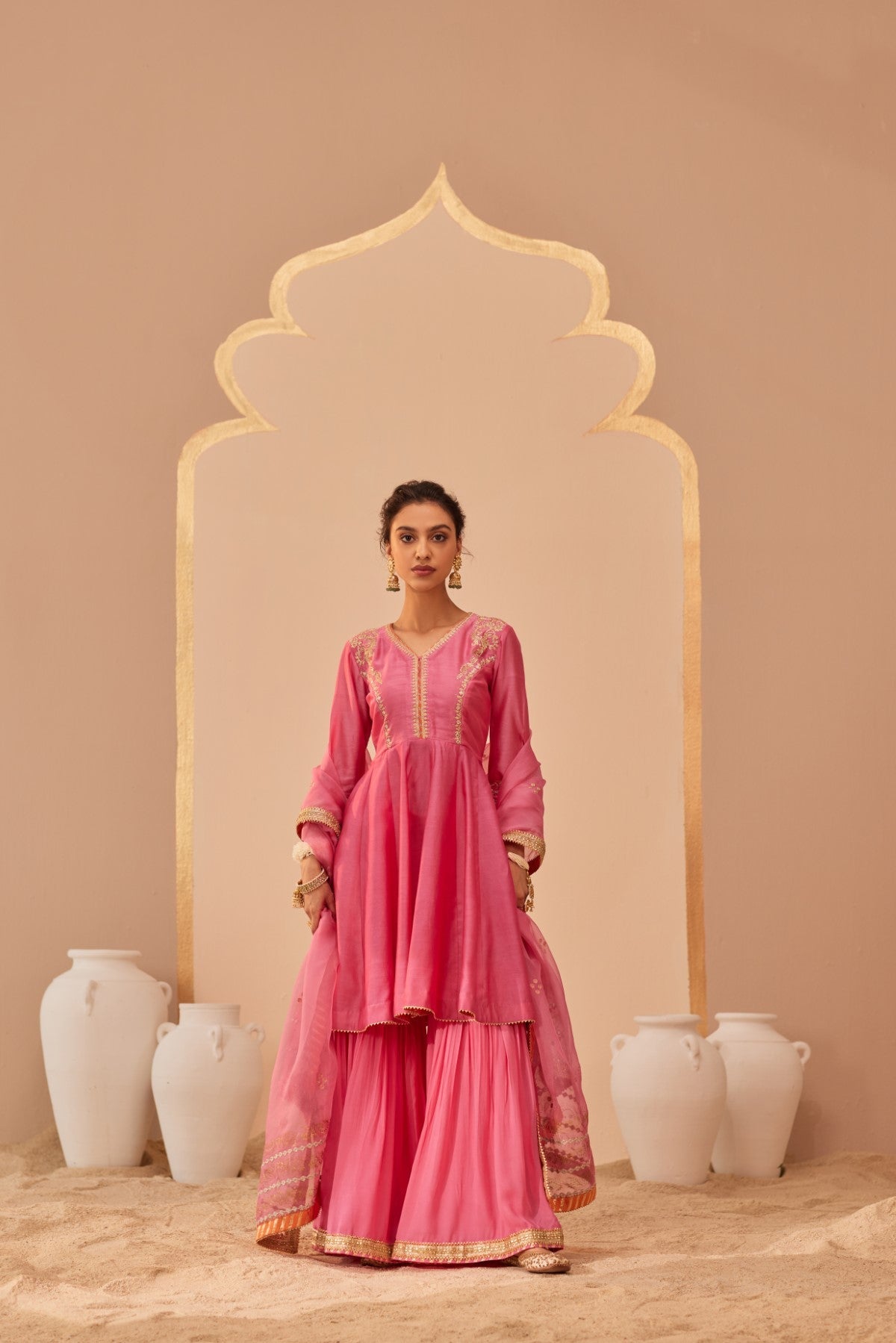 Fatima - Flamingo Pink Peplum Garara Set