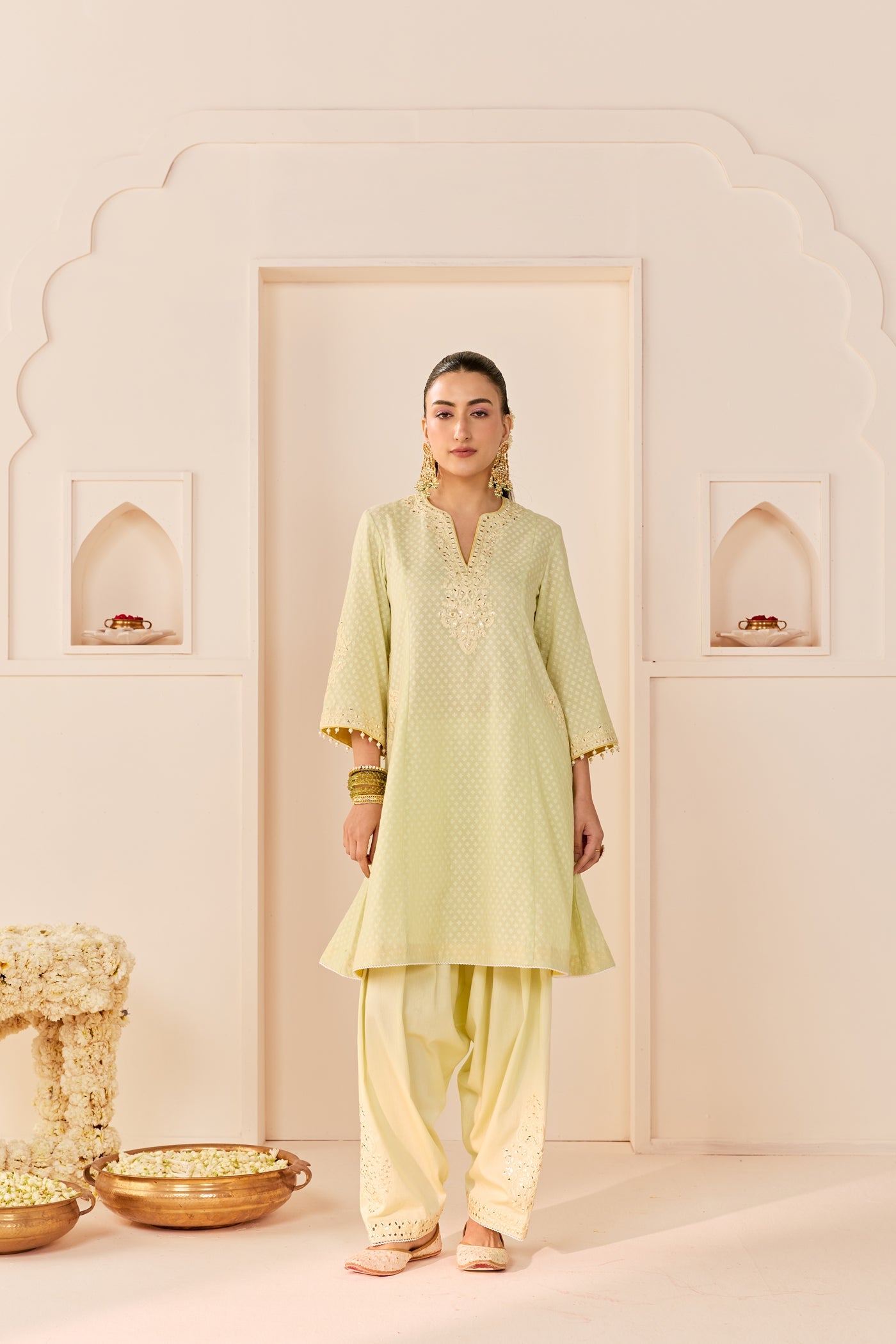 Reem - Mint Green Short Choga With Dogri Salwar