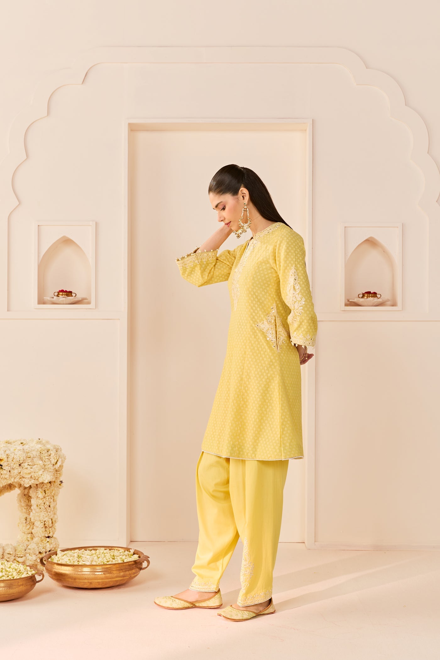 Reem - Lemon Yellow Short Choga With Dogri Salwar