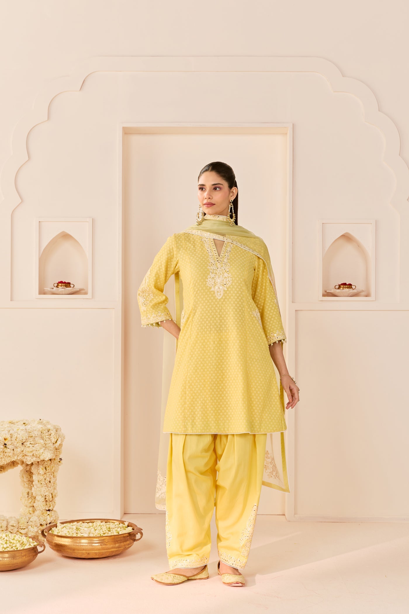 Reem - Lemon Yellow Short Choga With Dogri Salwar