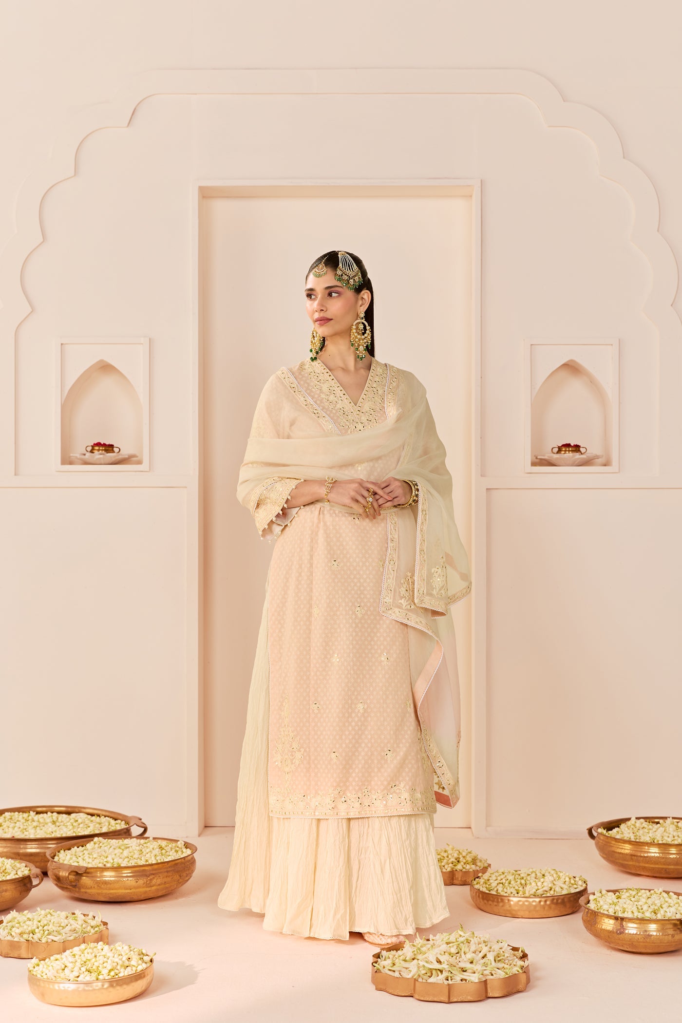 Ruhani - Carnation Pink Long Kurta With Skirt And Dupatta