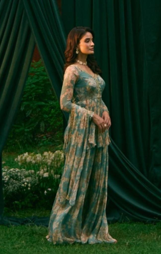 Olive Chiffon Floral Peplum Set