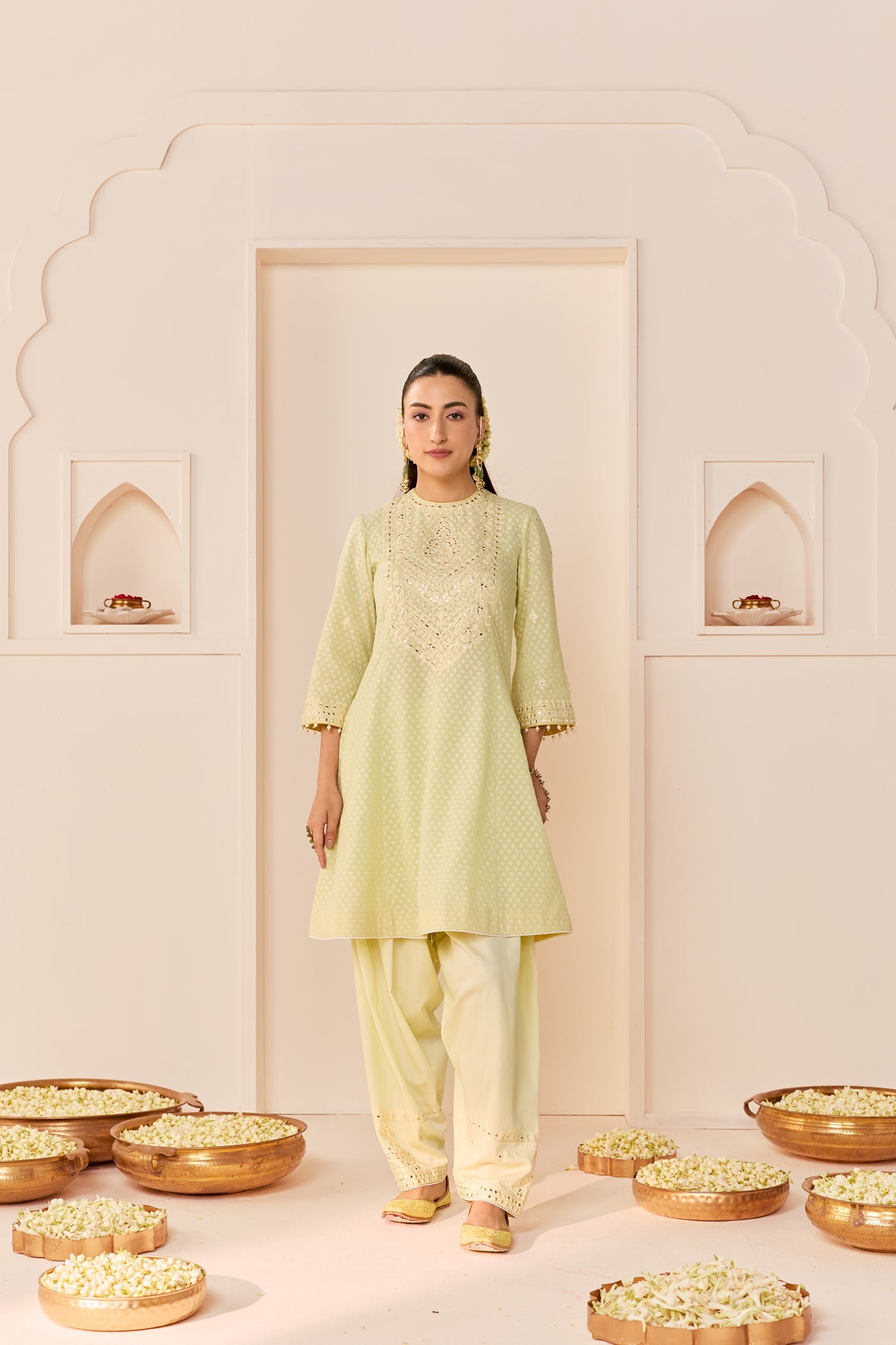 Nida - Mint Green Short Choga With Farshi Salwar