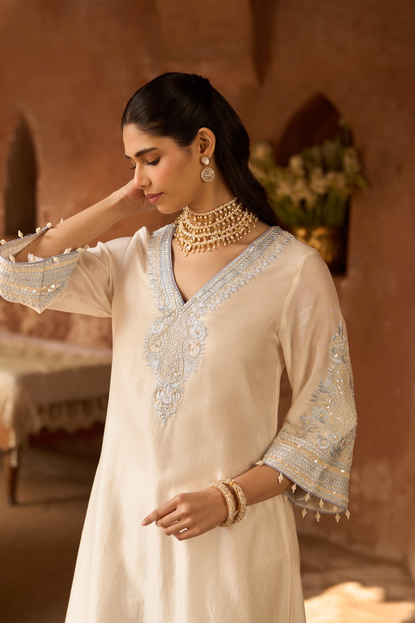 SAHABAT - DAISY IVORY WITH BLUE KAAFTAN WITH SALWAR