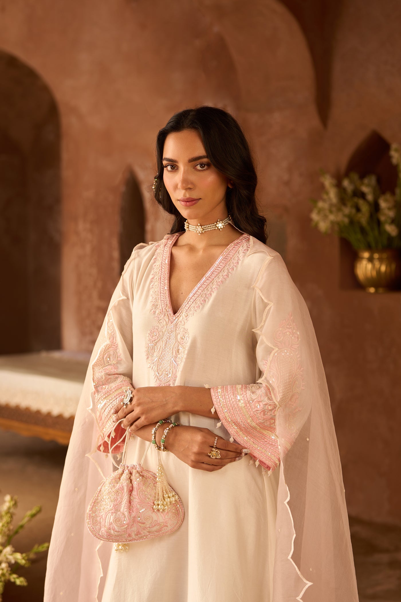 SAHABAT - DAISY IVORY WITH PINK KAAFTAN WITH SALWAR