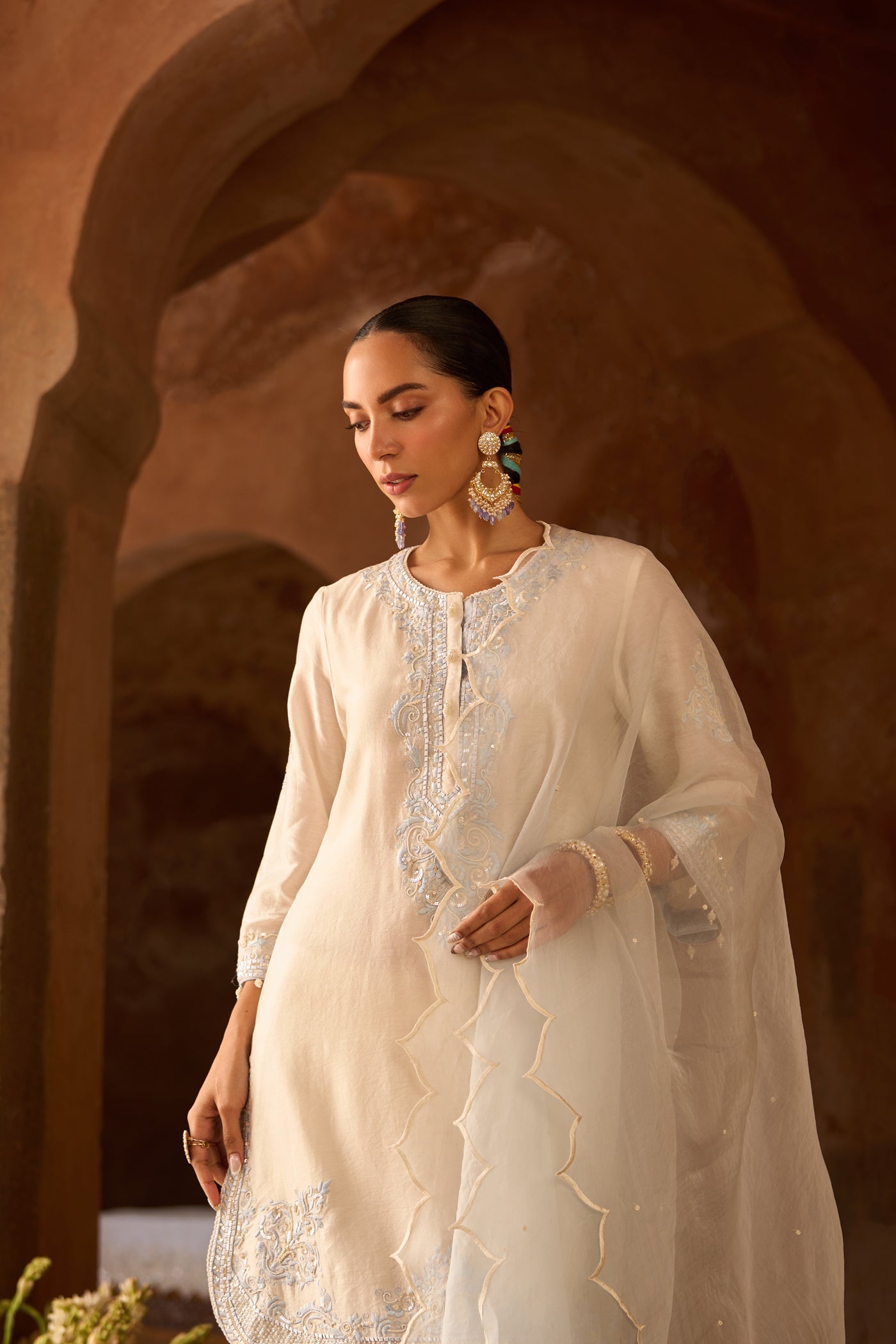 NYRA - DAISY IVORY WITH BLUE SHORT KURTA AND DHOTI