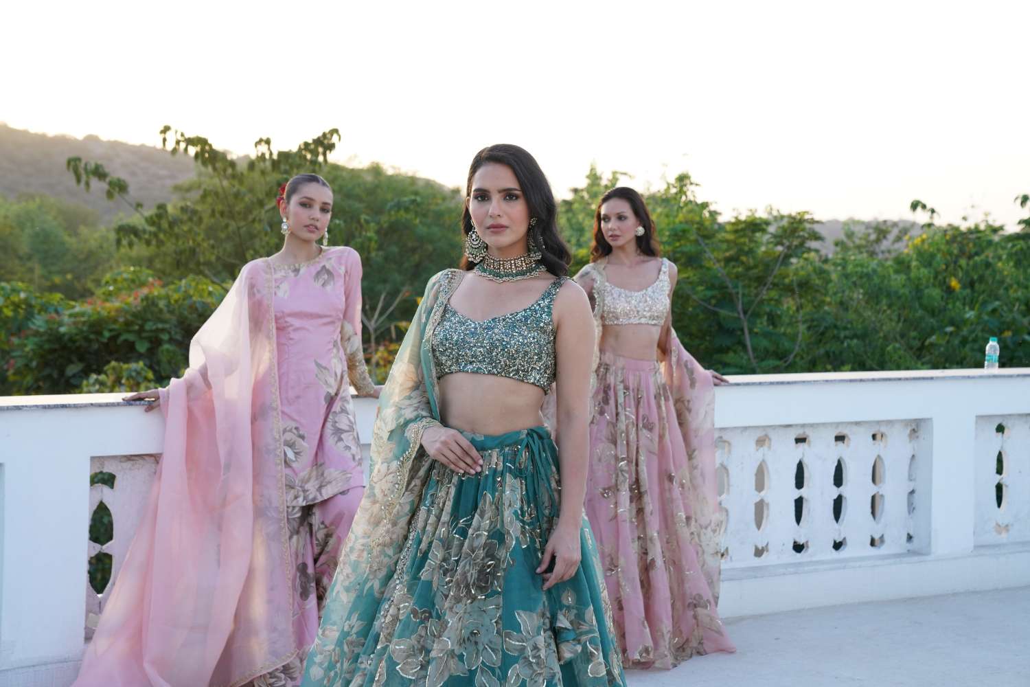 Grey Organza Floral Lehenga Set