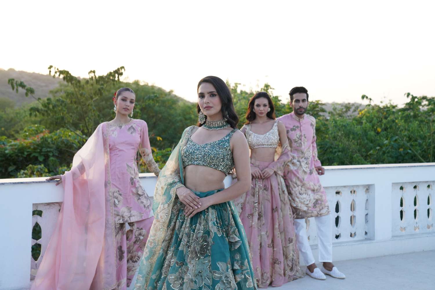 Grey Organza Floral Lehenga Set