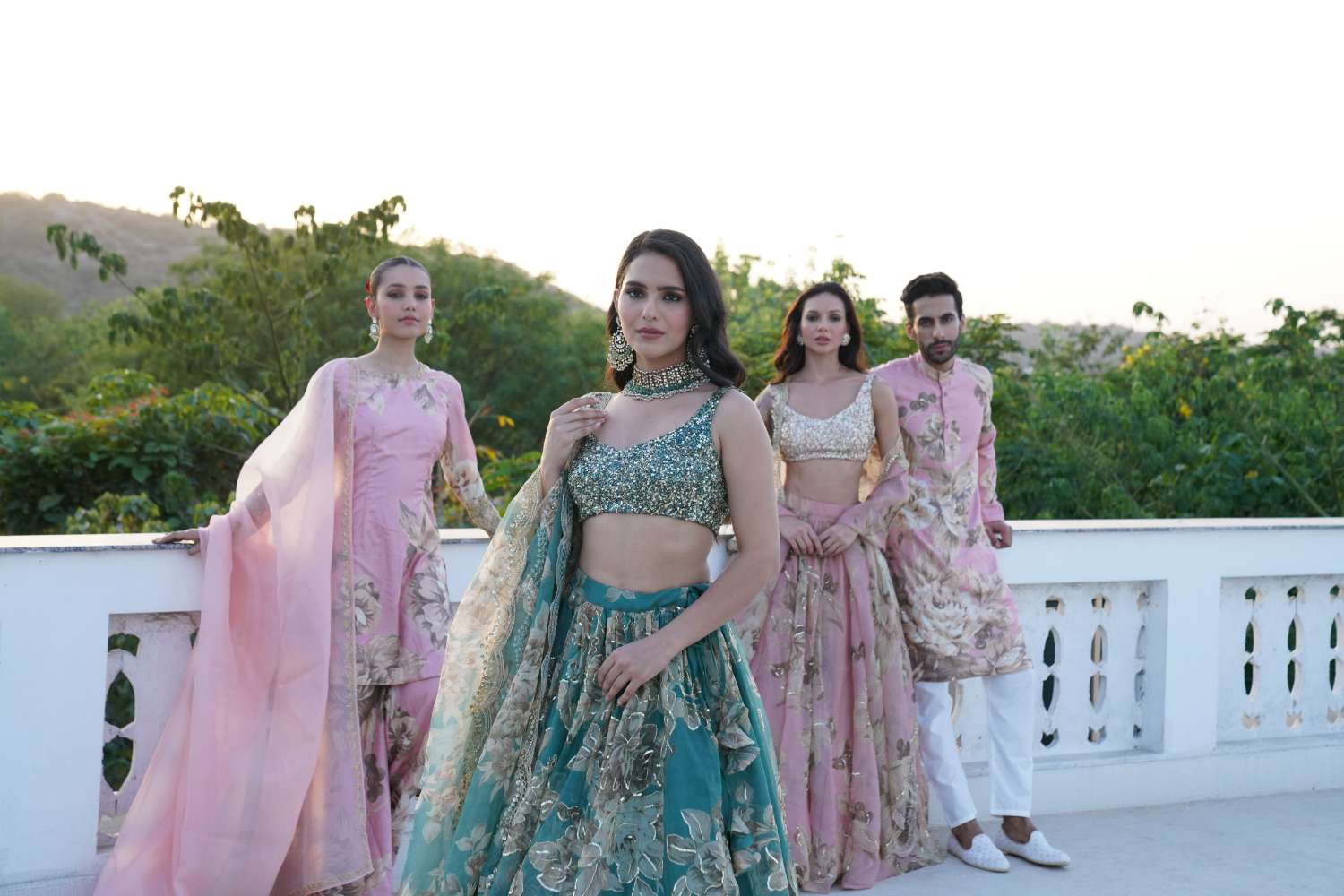 Grey Organza Floral Lehenga Set