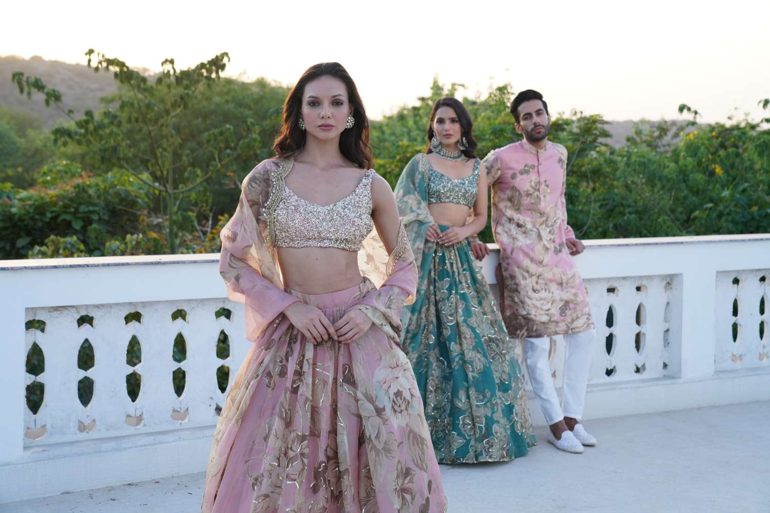 Pink Organza Floral Lehenga Set