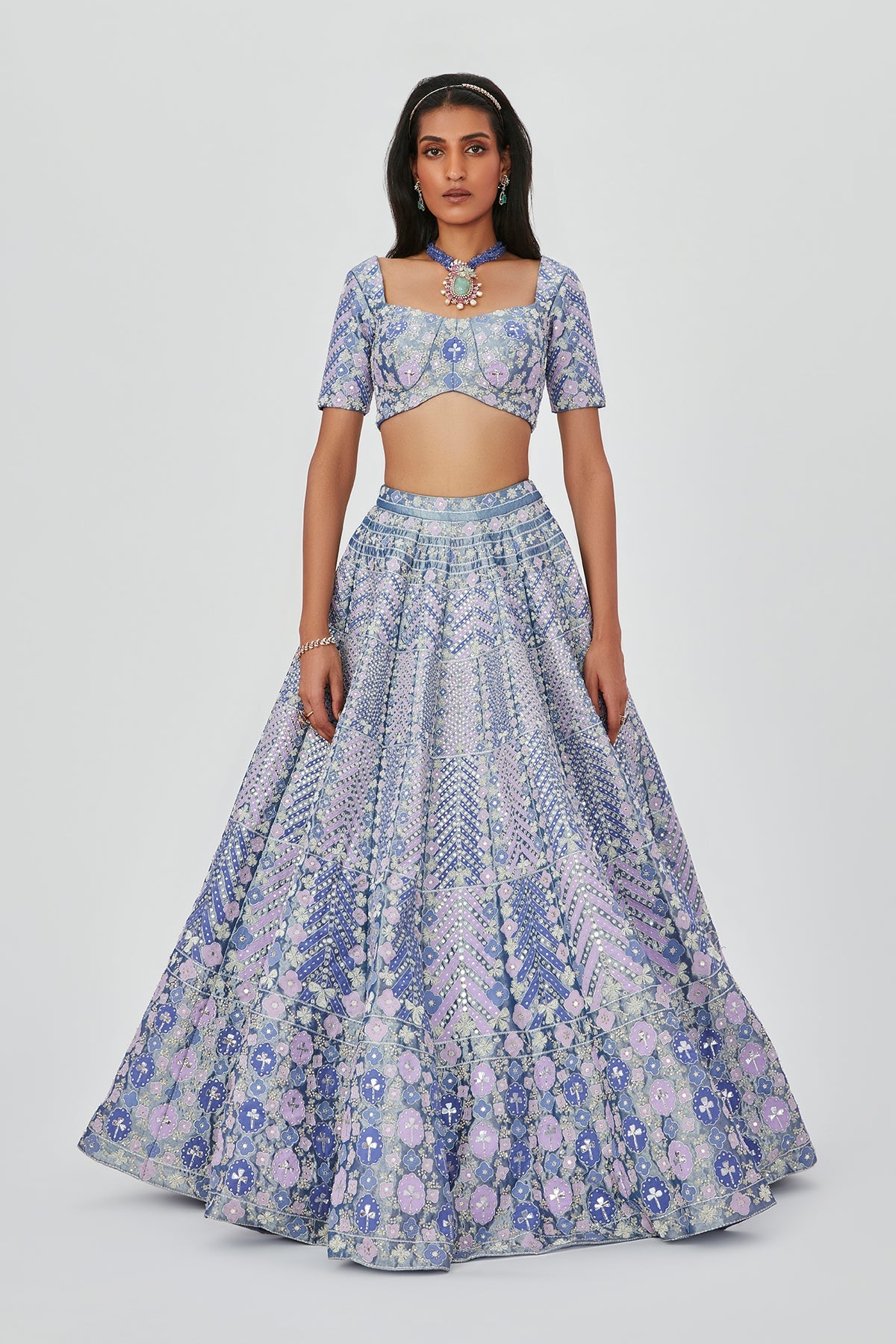 Ziba - Periwinkle Tissue Lehenga Set
