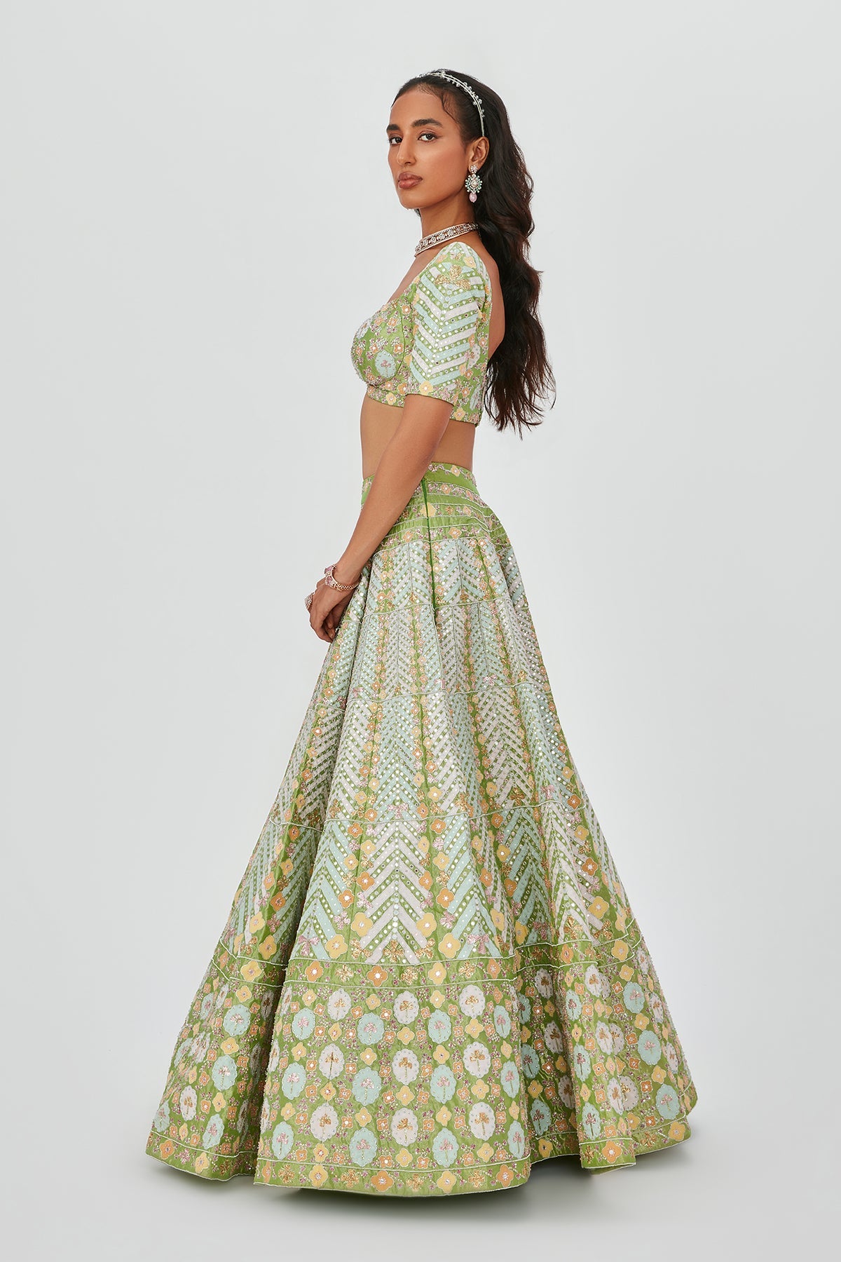 Ziba - Lime Tissue Lehenga Set