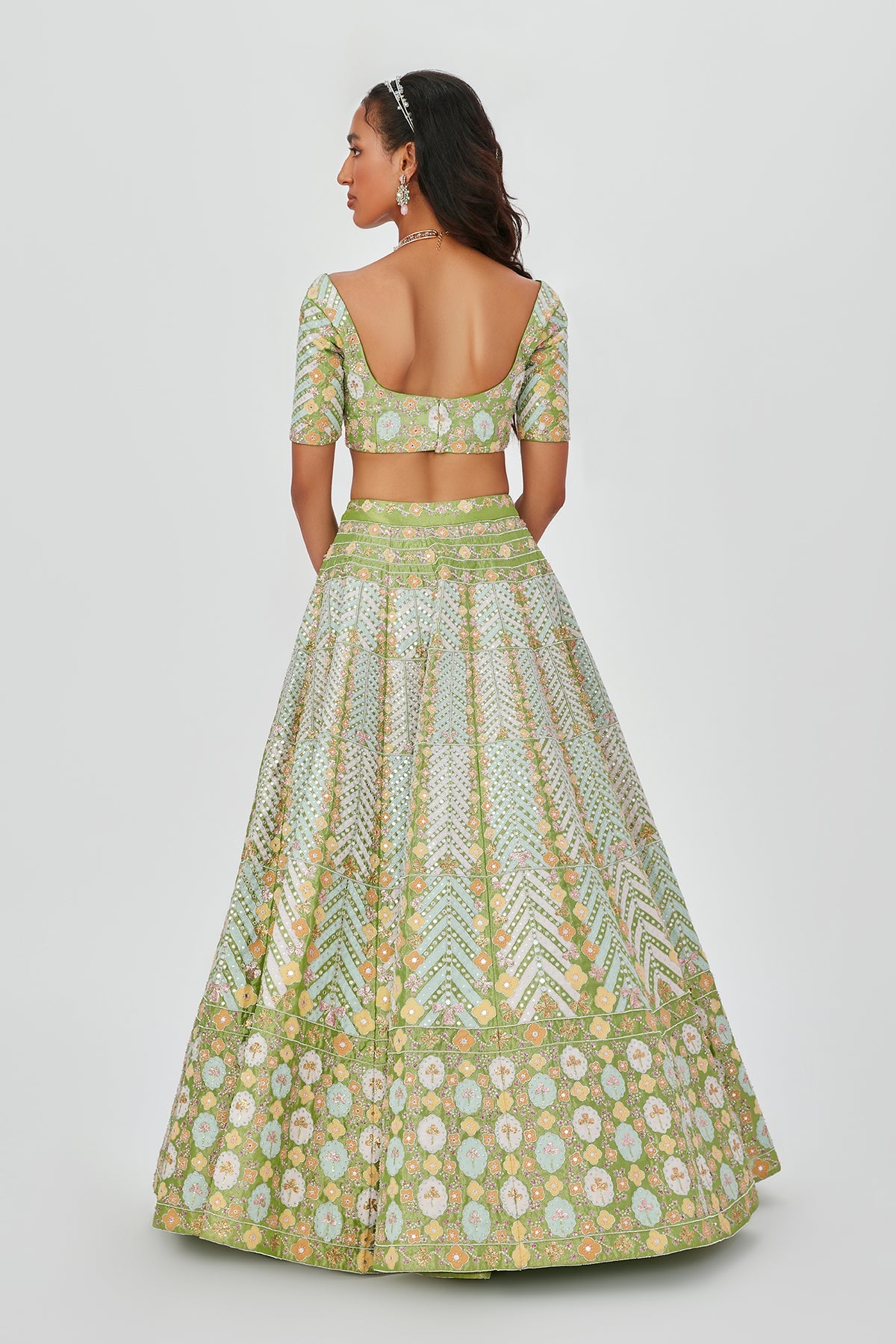 Ziba - Lime Tissue Lehenga Set