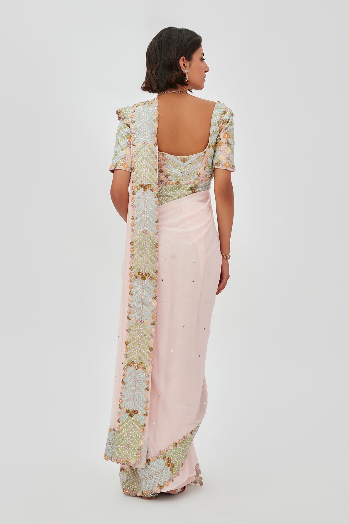 Fariba - Pink Tulle Net Saree Set