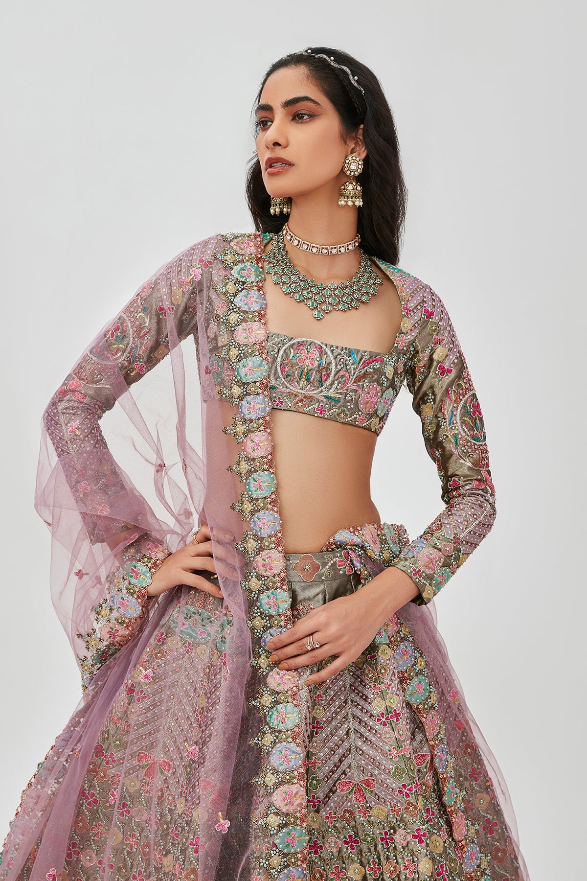 Armina - Light Grey Tissue Lehenga Set
