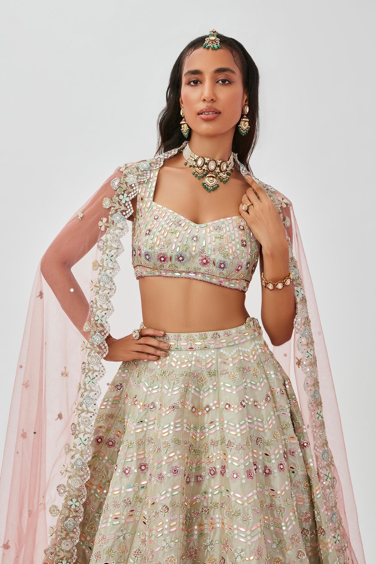 Mahnaz - Ivory Tissue Lehenga Set